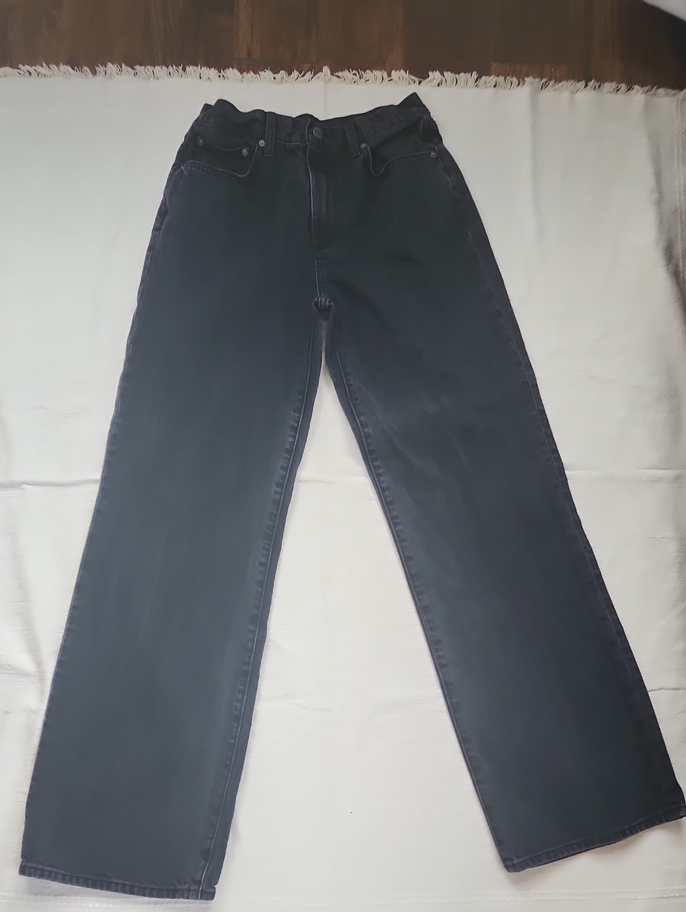 Denim Forum Women's Black High Rise Wide Farrah Jeans Aritiza Size 28 TALL